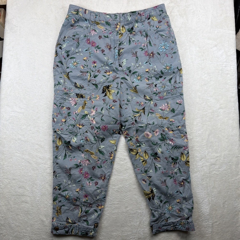 Anthropologie Women's Gray Floral Print Cargo Pants 14